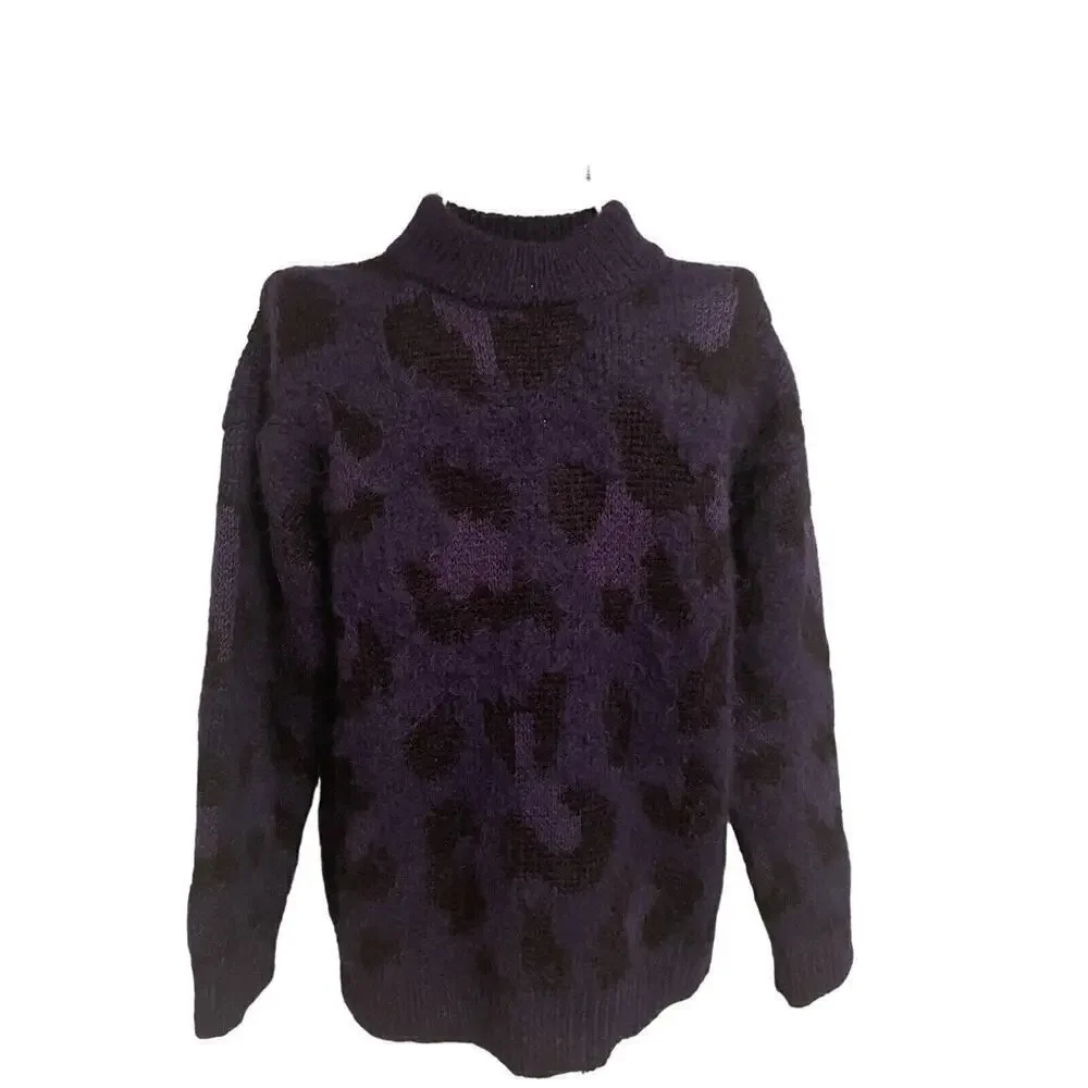 Kate Spade New York Wool Alpaca Blend Leopard Print Sweater Navy/Black Size XS